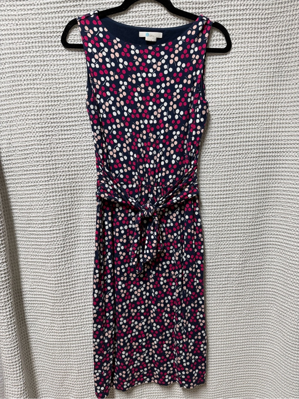 Boden Navy Floral Midi Tie Waist Sleeveless Jersey Dress